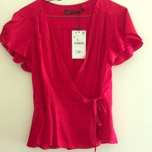 Zara blouse in red satin